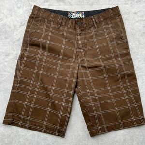 Vurt Plaid Grid Chino Shorts Size 33W Brown Mens Skater Streetwear Casual Y2K